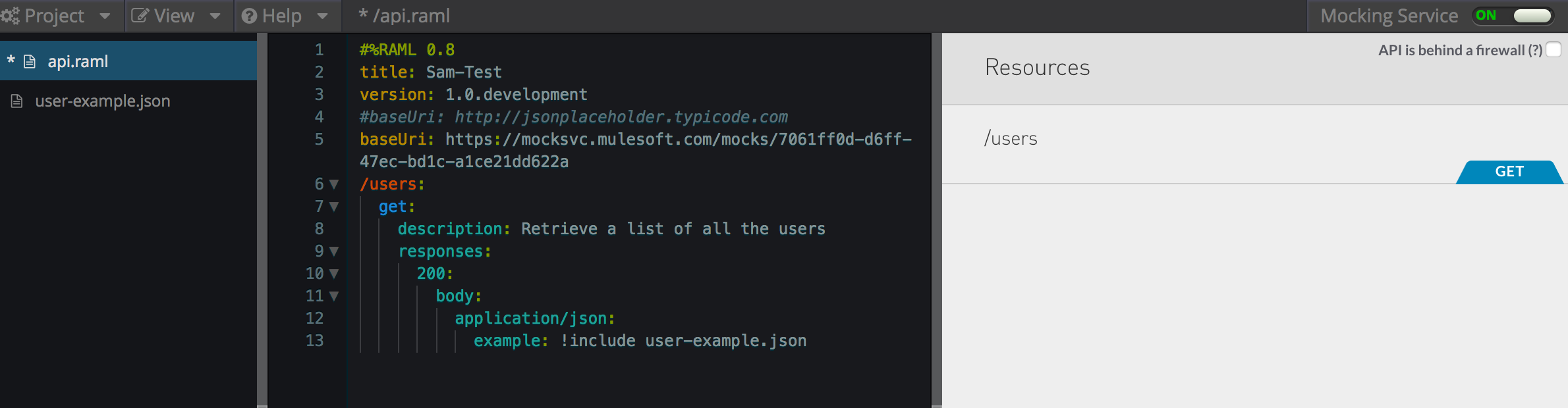 API simulation interface with mock service configuration and response settings