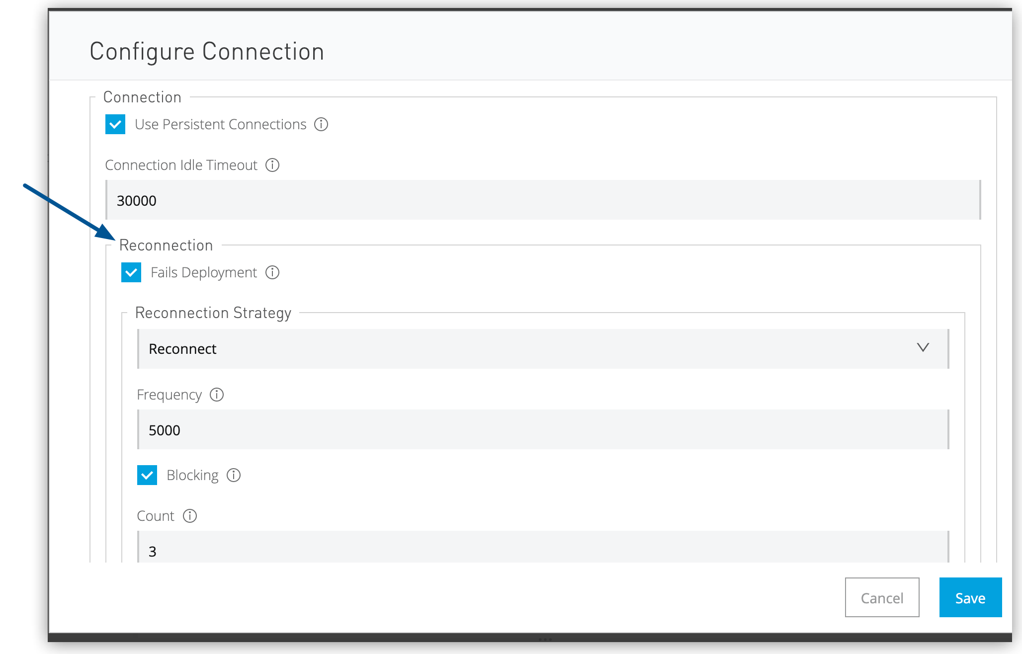 Reconnection strategy example using Flow Designer
