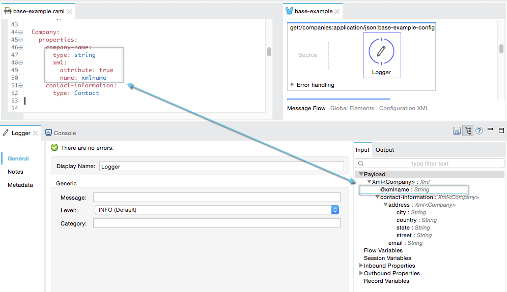 An example of a payload with multiple fields, including contact information